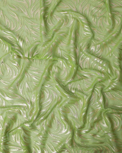 Kelly green Premium pure silk chiffon fabric with gold metallic lurex in fancy design-D13274