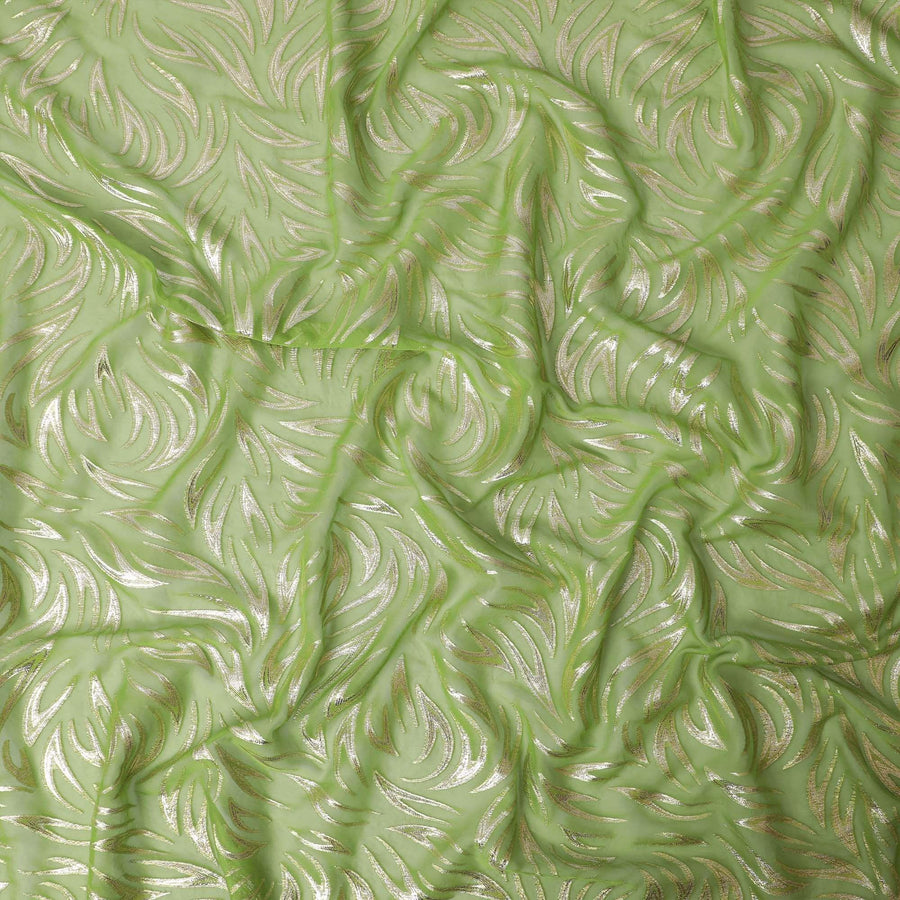 Kelly green Premium pure silk chiffon fabric with gold metallic lurex in fancy design-D13274