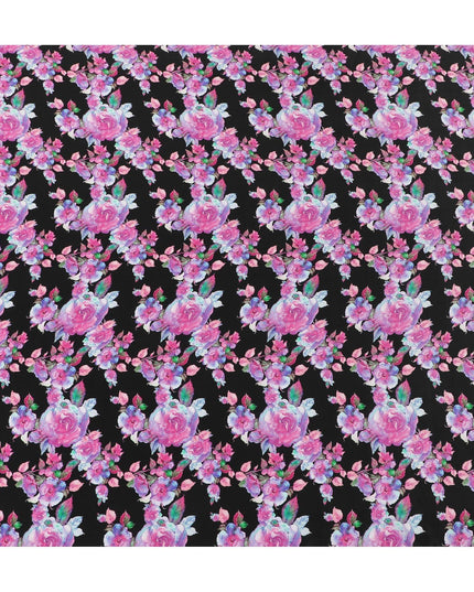 Black viscose fabric with multicolor print in floral design-D12263