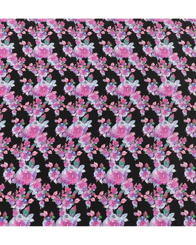 Black viscose fabric with multicolor print in floral design-D12263