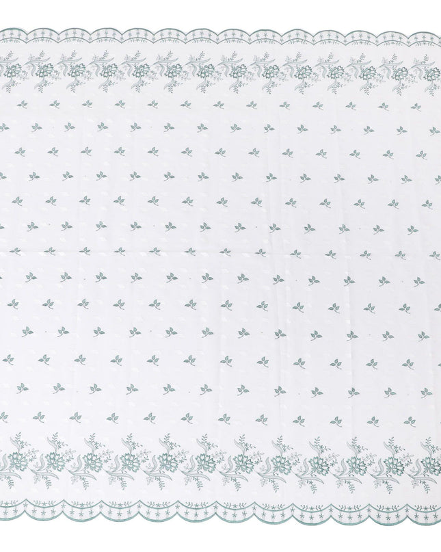 ثوب فوال من القطن السويسري الفاخر باللون الأبيض بنفس اللون والتطريز باللون الأخضر البحري بتصميم الأزهار مع أعمال الحجر-D11628