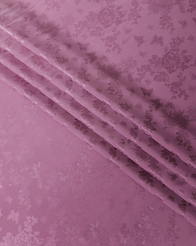 Light lavender to plum premium pure silk crepe fabric with same tone jacquard in ombre design-D13576