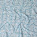 White cotton voile fabric with baby blue print in floral design-D15416
