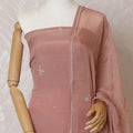 Rose pink Premium pure silk crepe kameez with bead work, sequin work and stone work in floral design. Rose pink plain salwar with same tone chiffon dupatta with same tone embroidery and bead work-D15580