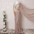 Pale brown Premium pure metallic French chantilly lace saree having stone work in floral design-D14892