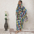 Multicolor Premium pure silk chiffon thobe with gold metallic lurex in floral design-D14350 Regal Fabrics