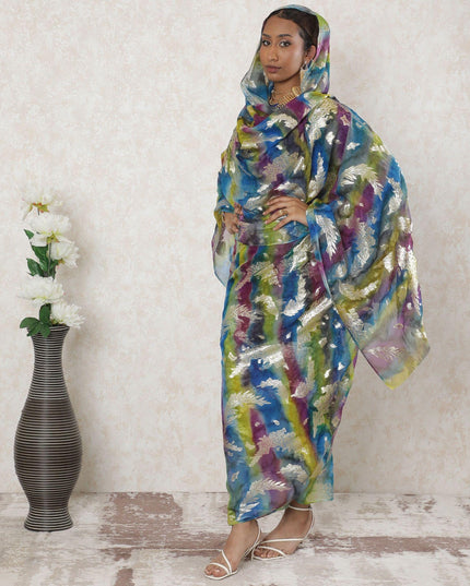 Multicolor Premium pure silk chiffon thobe with gold metallic lurex in floral design-D14350 Regal Fabrics