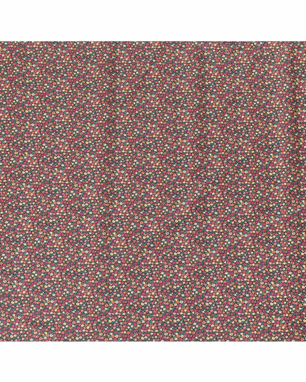 Black 100% Swiss cotton lawn fabric with magenta pink, peach and turquoise green print in floral design-D10103