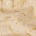 قماش فوال من القطن الخالص باللون البني الرملي مع تطريز ذهبي وبيج بتصميم أوراق الشجر-D13701