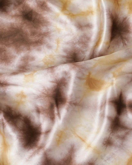 قماش ساتان حريري نقي فاخر باللون البيج الرملي مع ربطة عنق وطباعة قالب بتصميم تجريدي-D10374