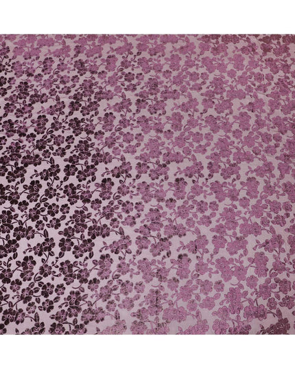 Purple silk chiffon dirac (makmal) fabric with same tone and gold velvet jacquard in floral design-D8653 Regal Fabrics