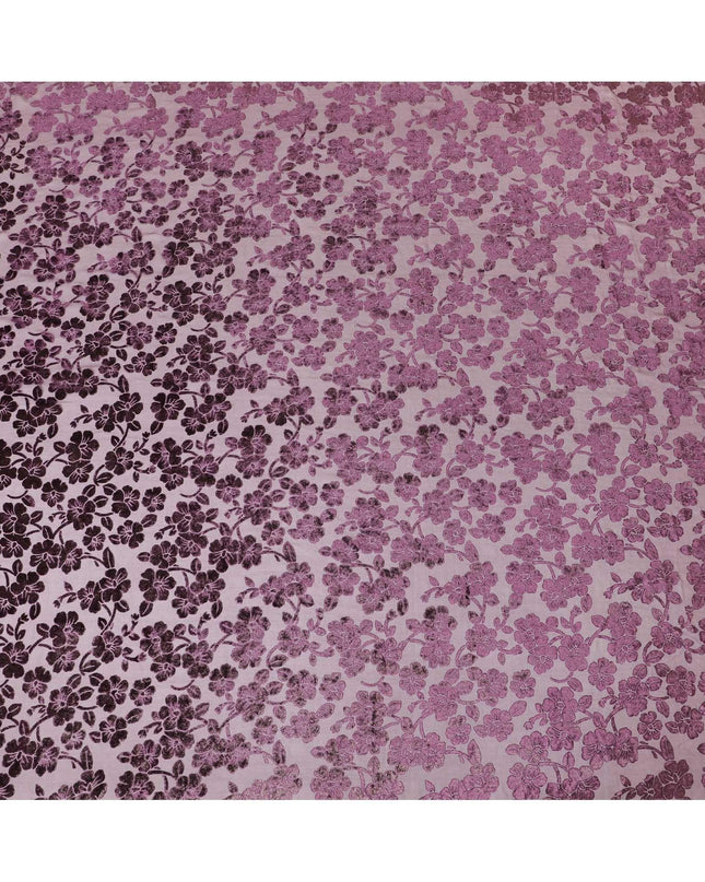 Purple silk chiffon dirac (makmal) fabric with same tone and gold velvet jacquard in floral design-D8653 Regal Fabrics