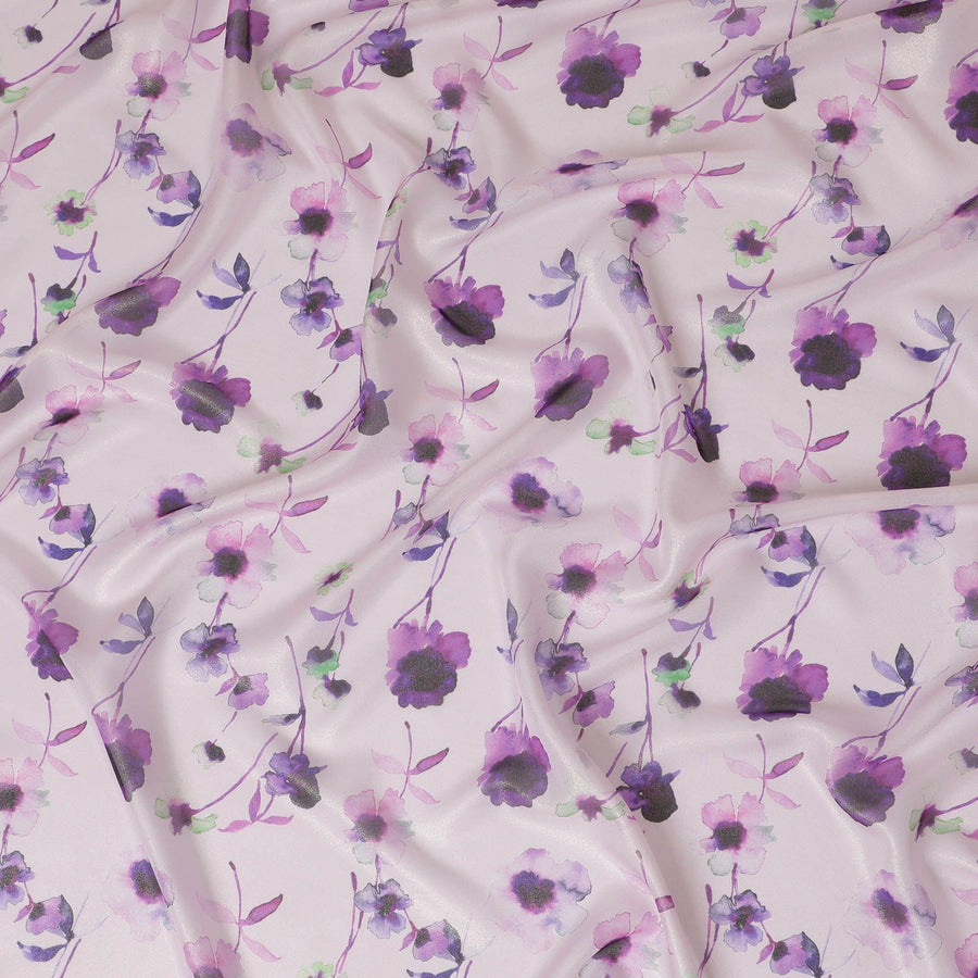 Light pink metallic silk chiffon fabric with mutlicolor print in floral design-D13047