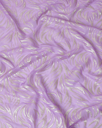 Lavender premium pure silk chiffon fabric with gold metallic lurex in abstract design-D14159