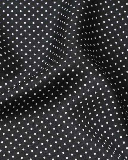 Black Italian viscose crepe fabric with white print in Polka dot design-D7065