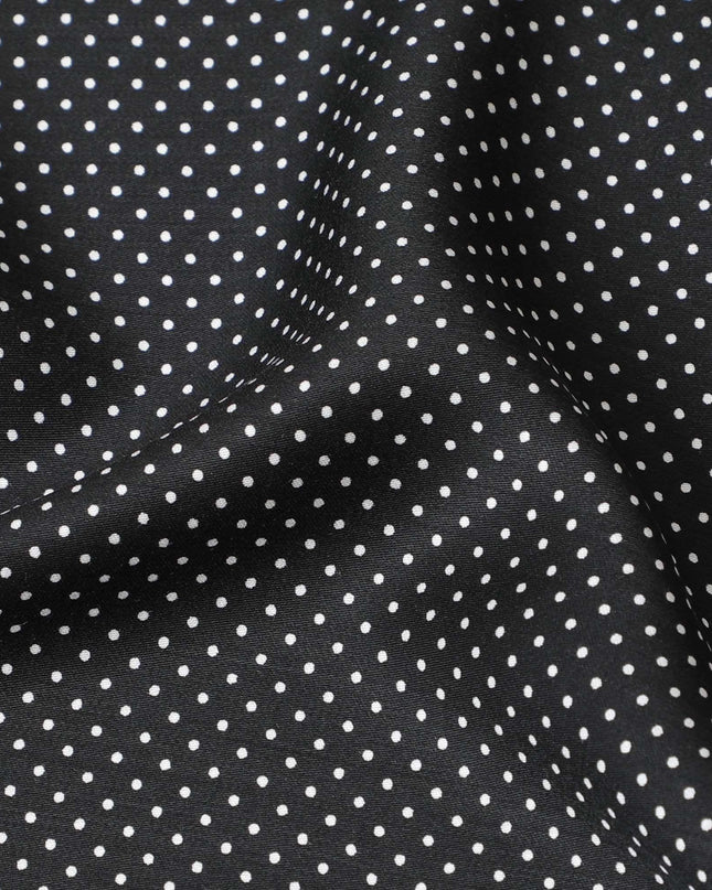 Black Italian viscose crepe fabric with white print in Polka dot design-D7065