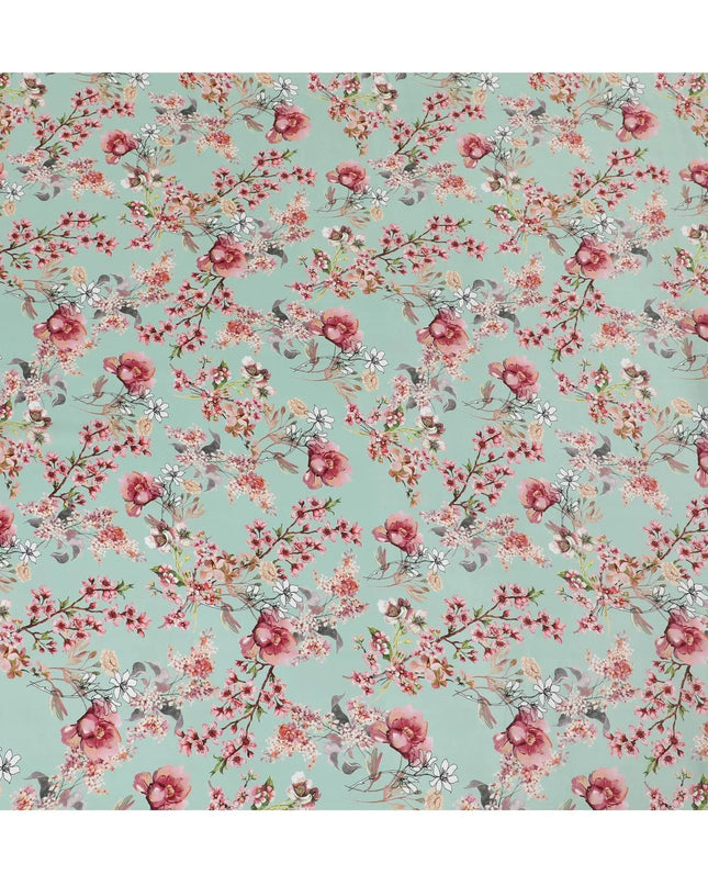 Vista green synthetic crepe fabric with multicolor print in floral design-D14467 Regal Fabrics