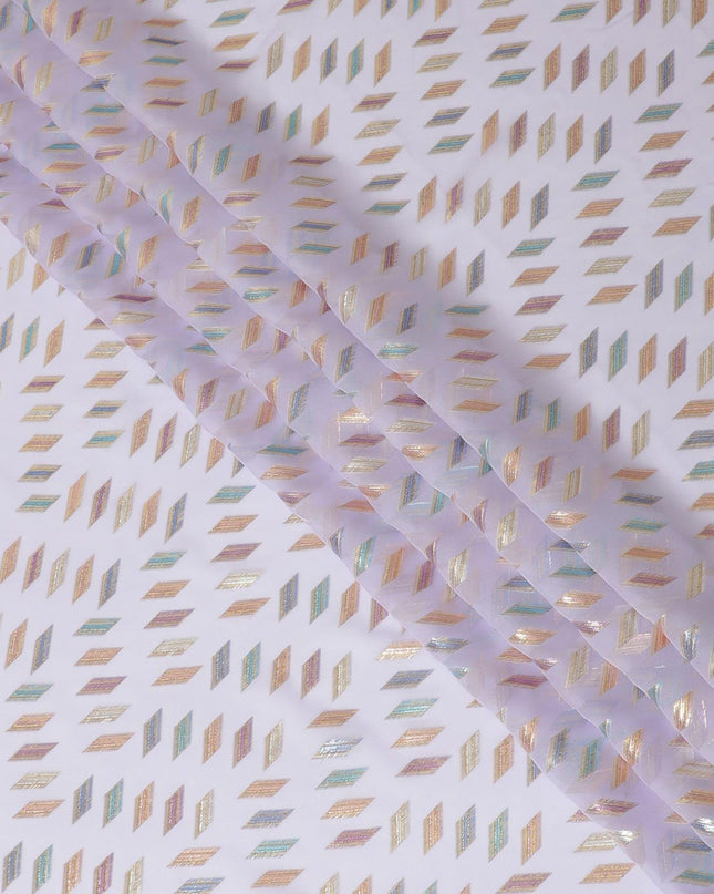 قماش شيفون حريري خالص فاخر باللون الأزرق اللافندر مع لوريكس معدني متعدد الألوان بتصميم هندسي-D13137