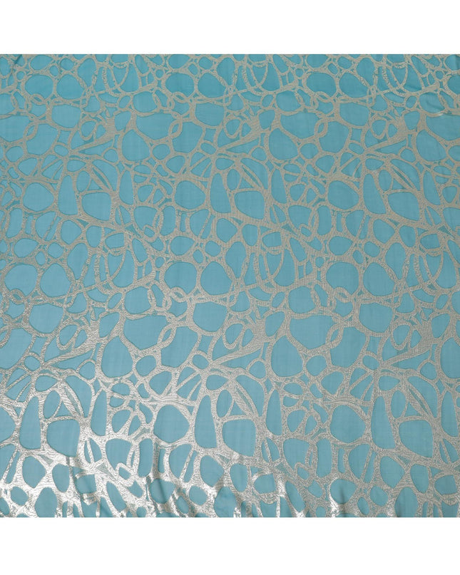 قماش شيفون من الحرير الخالص باللون الأزرق البحري مع لوريكس معدني ذهبي بتصميم تجريدي -D7982