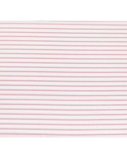 White cotton linen shirting fabric with peach print in stripe design-D7408