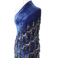 Royal blue silk blended velvet fabric with black embroidery having black and silver sequins in fancy design-D6085