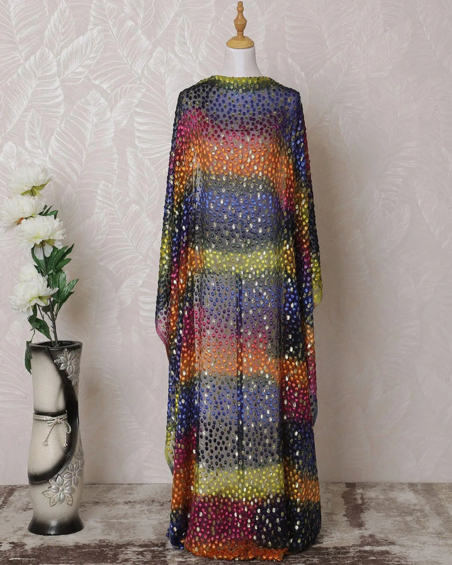 Multicolor Premium pure silk blended velvet makmal dirac fabric with gold metallic lurex in dot design-D14860 Regal Fabrics