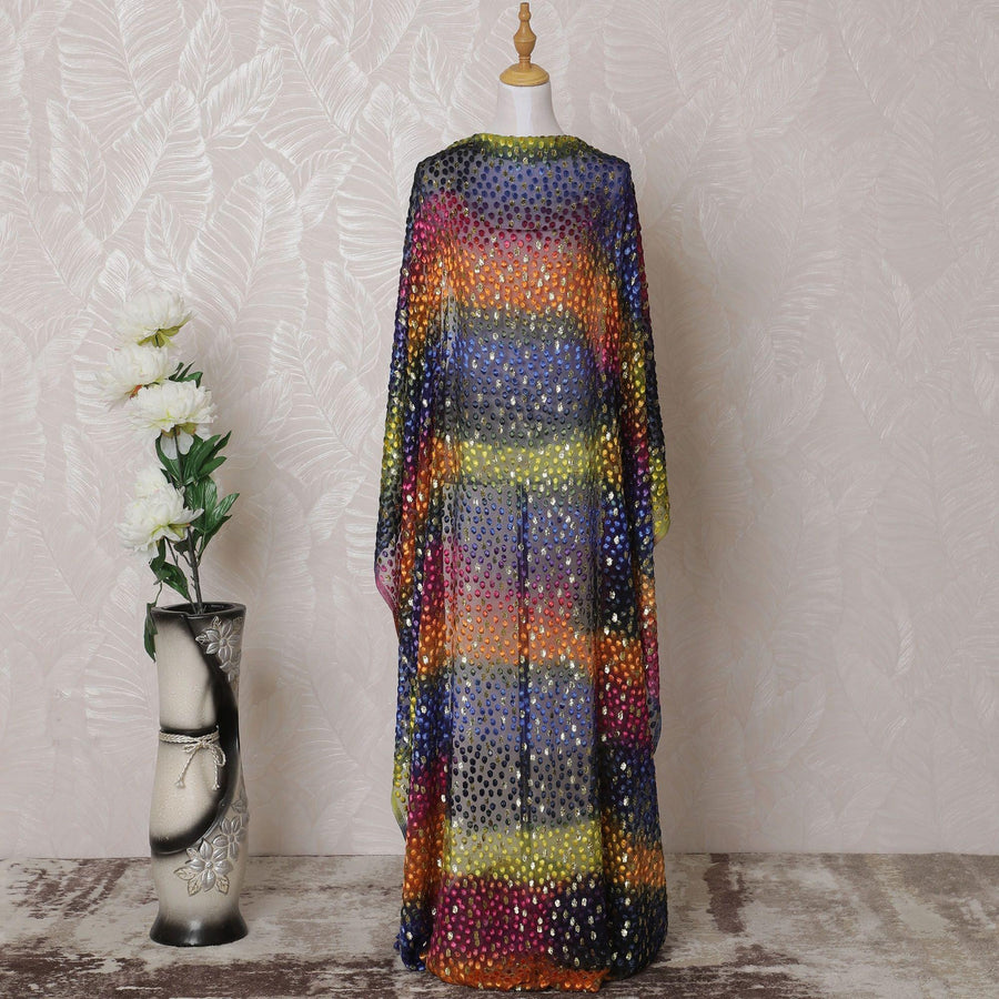 قماش ديراك مخملي ممزوج بالحرير الخالص متعدد الألوان مع لوريكس معدني ذهبي بتصميم منقط-D14860