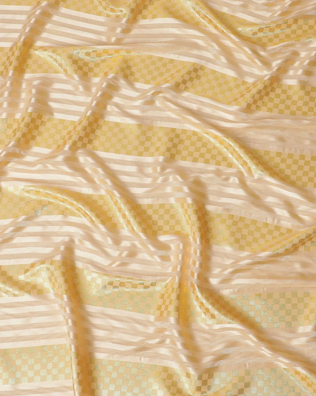 Peach synthetic crepe fabric with gold metallic lurex weave in stripe design-D15379 Regal Fabrics