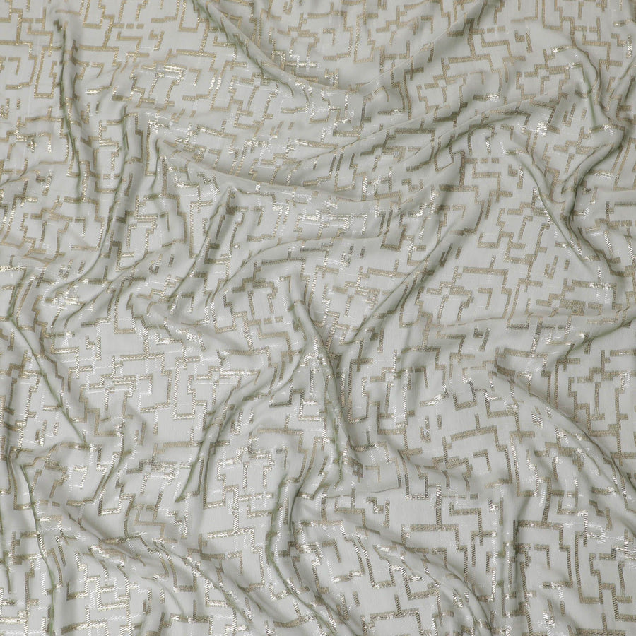 Laurel green Premium pure French (Fransawi) silk chiffon fabric with gold metallic lurex in abstract design-D14126