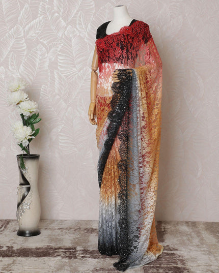 Multicolor Premium pure French chantilly saree lace having stone work in floral design-D14601 Regal Fabrics