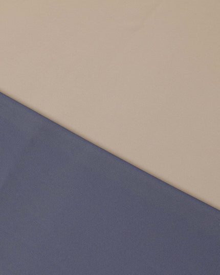 Beige, Blue plain two tone synthetic reversible crepe fabric-D10678