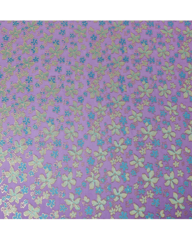 قماش من الشيفون الحريري النقي المتغير باللون الأرجواني مع اللون الأزرق السماوي والفسكوز الأخضر الداكن مع اللوريكس المعدني الذهبي بتصميم الأزهار - D14648