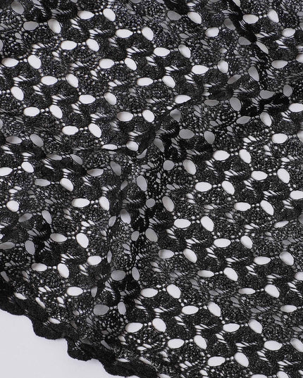 Black guipure lace fabric with silver metallic weave in fancy design-D11794