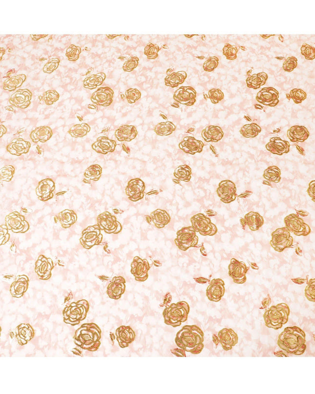 قماش شيفون حريري متعدد الألوان مطبوع رقميًا (مكمل) مع طبقة لوريكس معدنية ومخمل بتصميم زهور لديراك - D9905