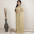 Gold Premium pure metallic French chantilly saree lace having stone work in floral design-D13516 Regal Fabrics
