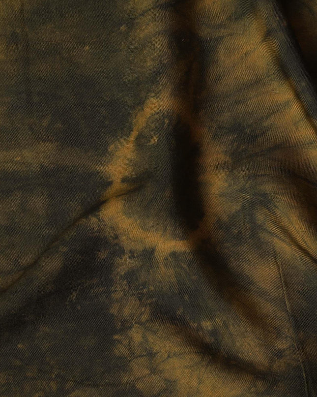 Black viscose fabric with mustard yellow tie & die print in batik design-D14085