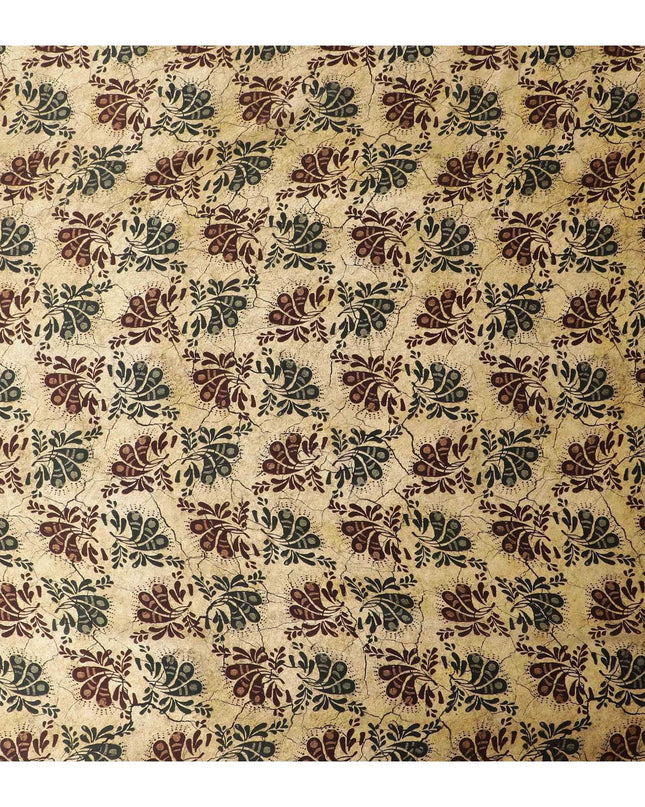 قماش ساتان حرير خالص فاخر باللون البيج اللاتيه مع طباعة متعددة الألوان بتصميم بيزلي-D13217