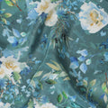 Teal blue viscose crepe fabric with multicolor print in floral design-D13813 Regal Fabrics