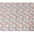 Off white synthetic crepe fabric with pale brown and turquoise green print having stone work in floral design-D15305 - Regal Fabrics