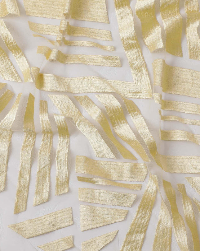 Gold nylon tulle fabric with same tone fancy embroidery in abstract design-D11733 Regal Fabrics