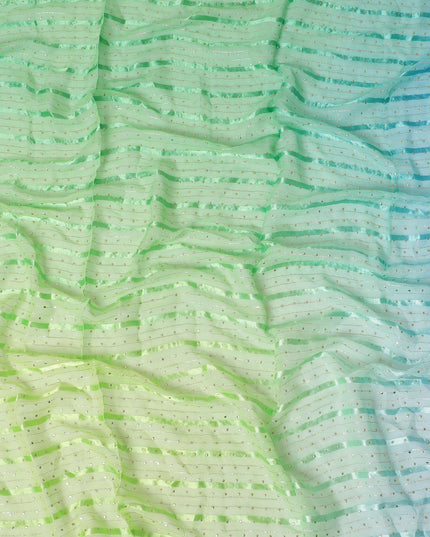 Multicolor synthetic chiffon fabric with gold stripe having same tone metallic dot foil in stripe design-D13652 Regal Fabrics