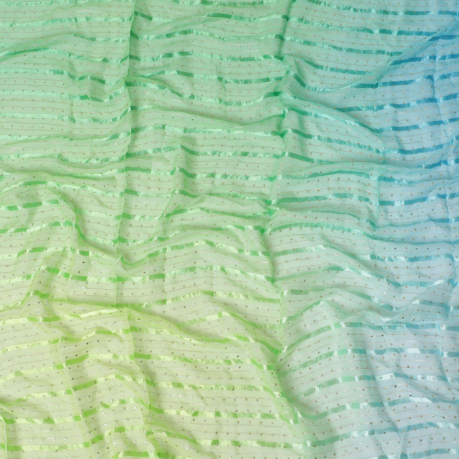 Multicolor synthetic chiffon fabric with gold stripe having same tone metallic dot foil in stripe design-D13652 Regal Fabrics