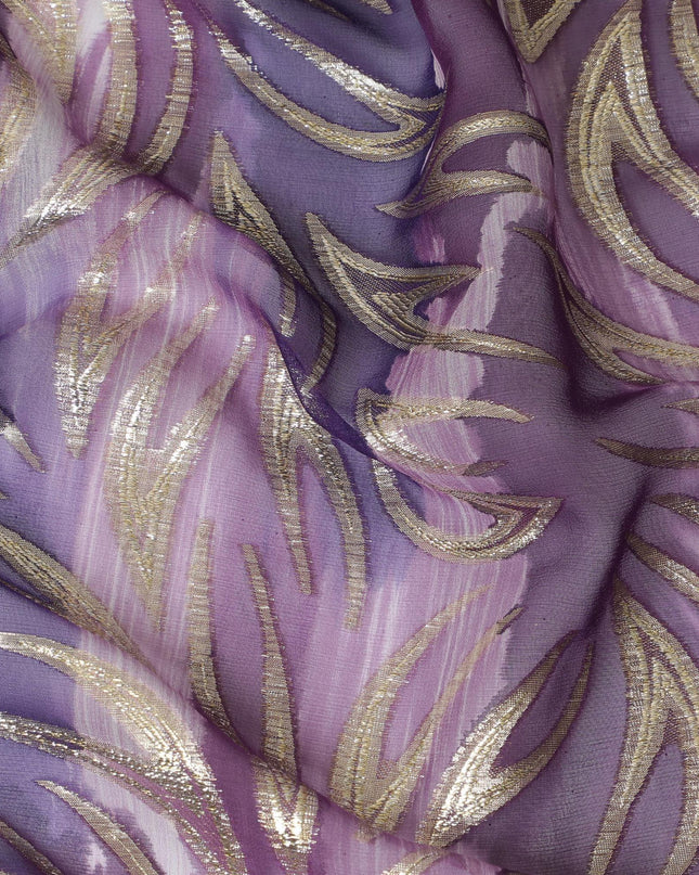 قماش شيفون من الحرير الخالص متعدد الألوان مع لوريكس معدني ذهبي بتصميم تجريدي-D14071
