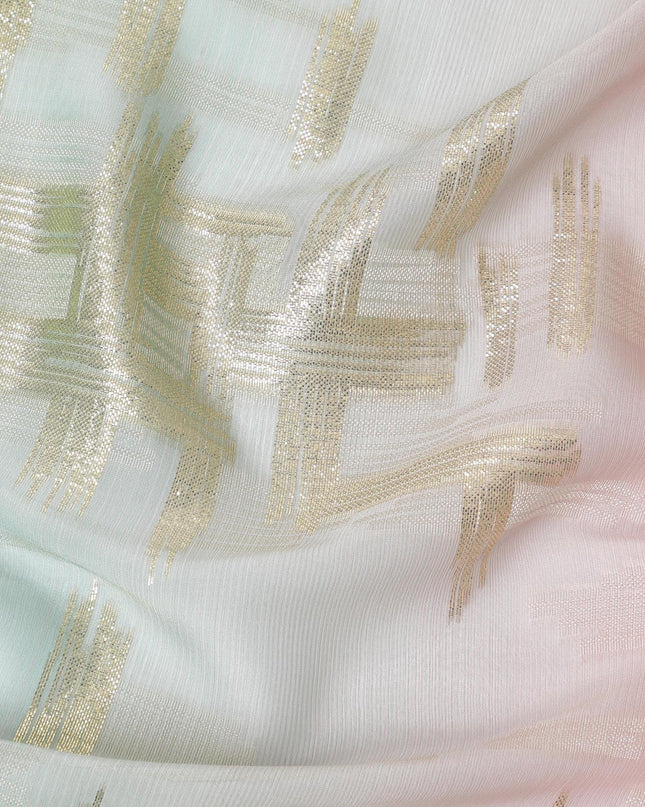 قماش شيفون حريري فرنسي (فرنساوي) فاخر متعدد الألوان مع نفس اللون من الفيسكوز والوركس المعدني الذهبي بتصميم تجريدي -D14268