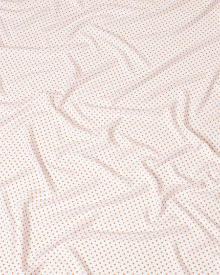 White viscose crepe fabric with royal orange dots print in polka dot design-D7824 Regal Fabrics