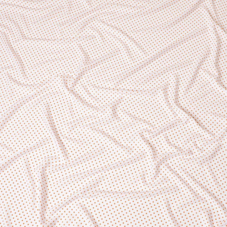 White viscose crepe fabric with royal orange dots print in polka dot design-D7824 Regal Fabrics