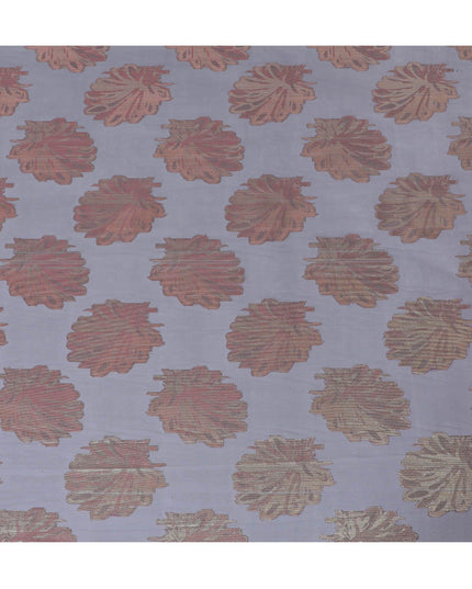 Ash grey synthetic chiffon fabric with crimson red viscose and gold metallic lurex in floral design-D11901