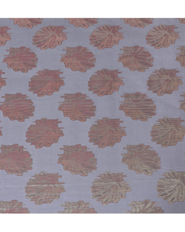 Ash grey synthetic chiffon fabric with crimson red viscose and gold metallic lurex in floral design-D11901