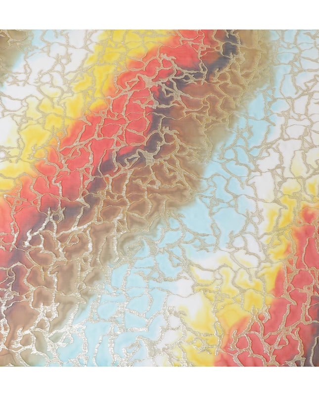 شيفون من الحرير الخالص متعدد الألوان مع لوريكس معدني ذهبي بتصميم تجريدي -D11366