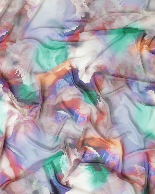 Multicolor synthetic printed georgette fabric in abstract design-D10300 Regal Fabrics